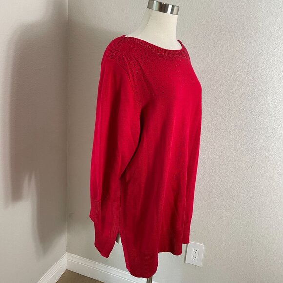 NEW Cable & Gauge Plus 3X Red Long Sleeve Knit Tunic Top Rhinestone Accent Knit - Picture 6 of 10
